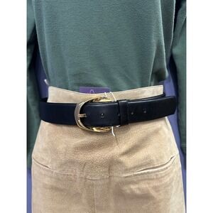 Liz Claiborne Black Leather Belt with Gold Buckle